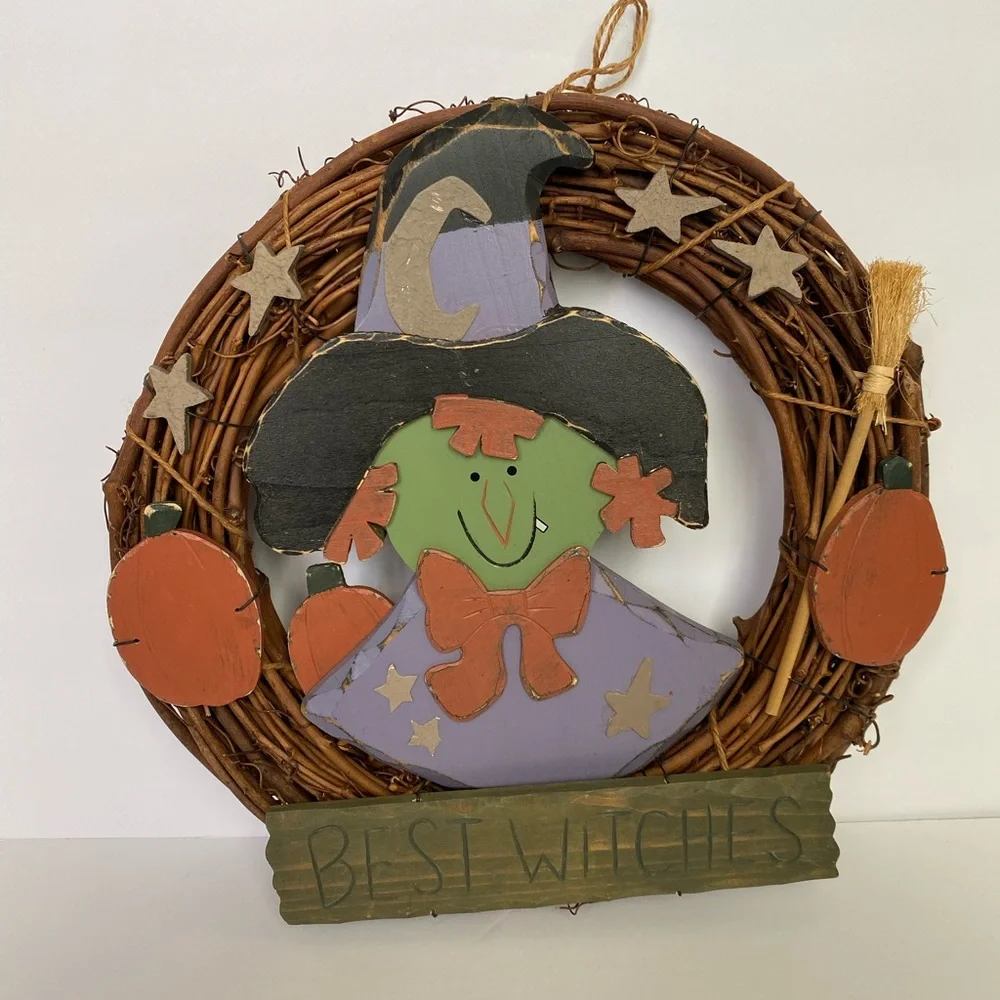 Halloween wreath green witch hag best witches primitive vintage celestial decor